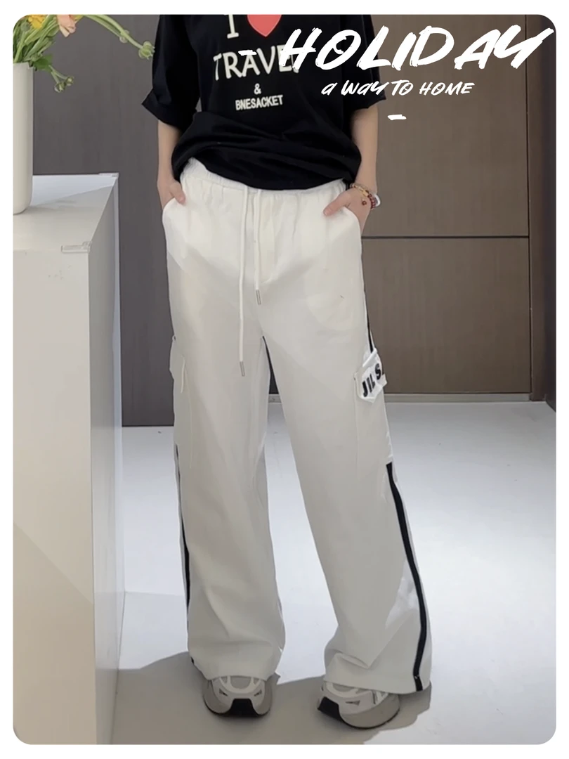 跳跳鱼童装   春款百搭条纹黑色洋气时尚直筒裤潮249064