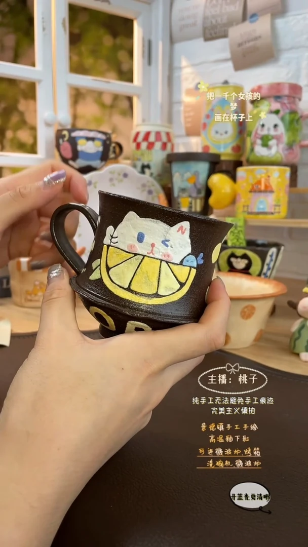 摆件景德镇创意手绘可爱设计师款文创岩彩紫砂猫