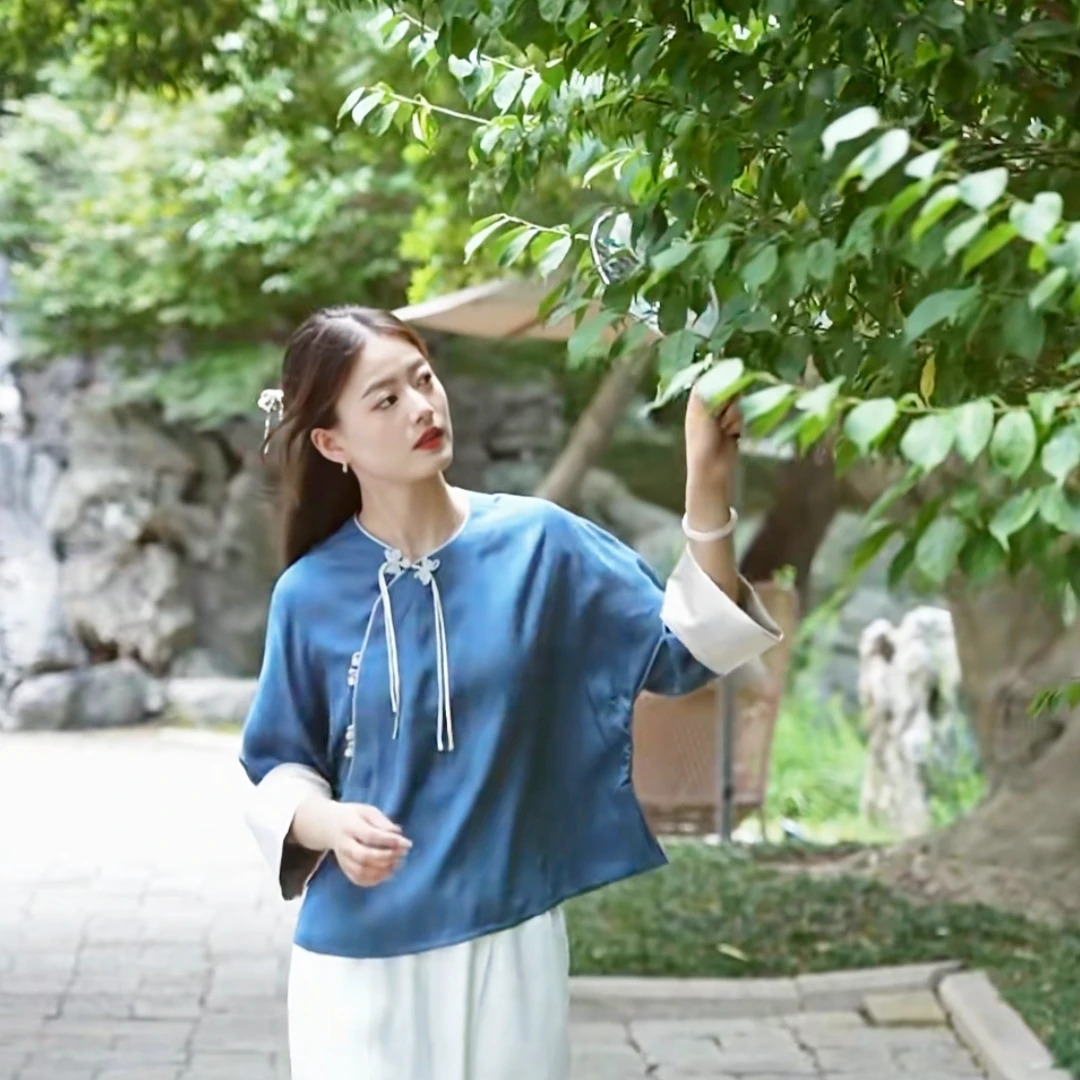 中国丝绸隆鹊『宫灯纹』罗半开襟上衣新中式女装夏季新款清凉透气