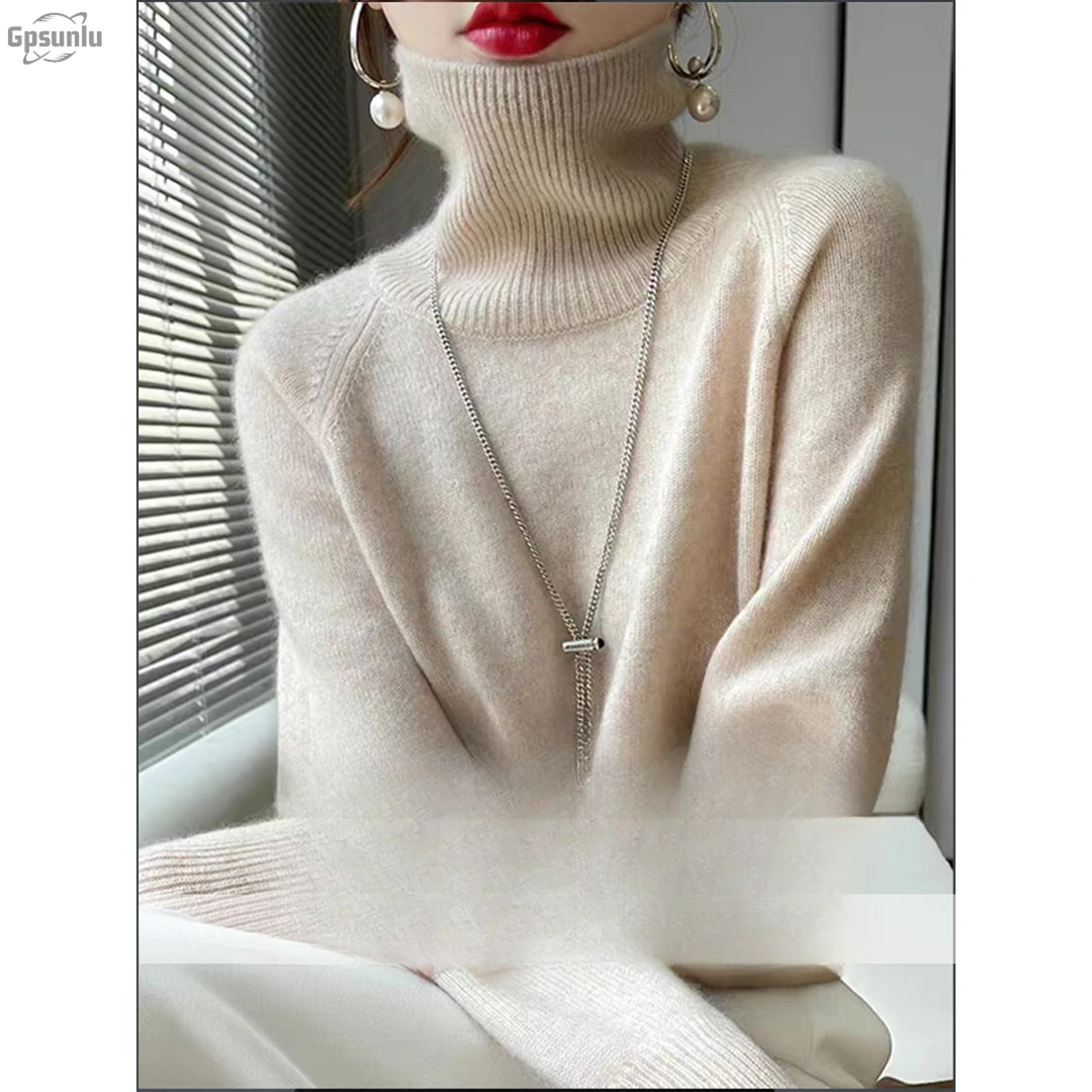 gpsunlu女高领冬季加厚保暖时尚宽松显瘦长袖上衣两翻领打底衫