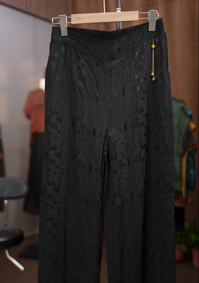 2066提花百搭休闲气质宽松显瘦气质直筒裤