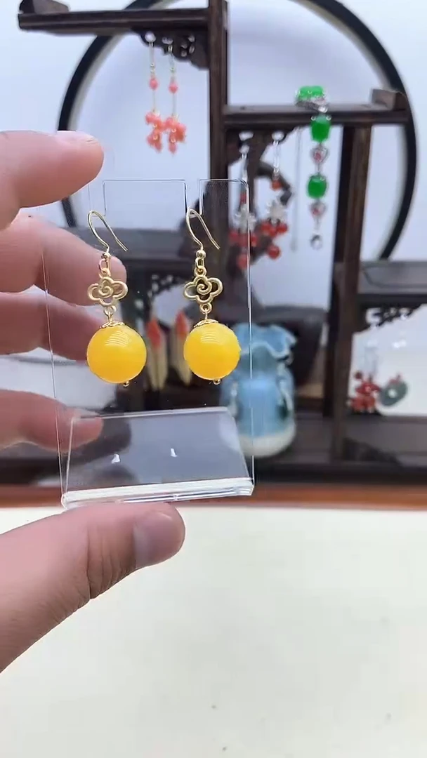 【闪购商品】蜜蜡耳饰14K金镶嵌101号