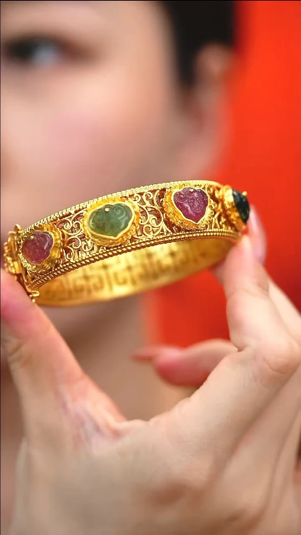 银S925镶嵌手镯碧玺新款