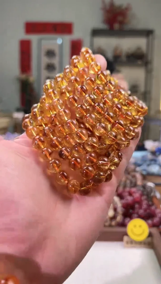 【闪购商品】黄晶手串未镶嵌10±mm金红黄塔晶（多样性发其一）