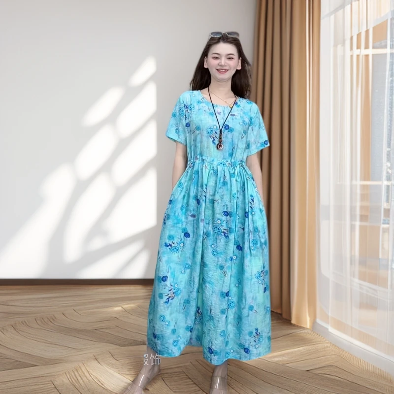 九儿夏季新款上新圆领设计时尚气质宽松抽绳显瘦有口袋连衣裙568