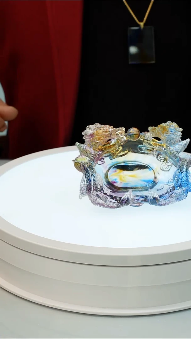 【闪购商品】泥塑古法琉璃双龙戏珠聚宝盆摆件