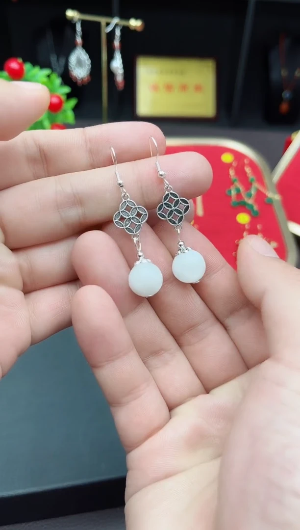 【闪购商品】和田玉耳饰银S925镶嵌332000