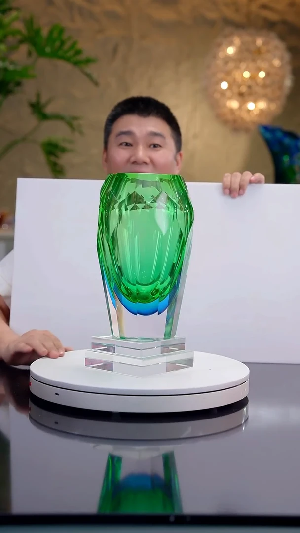 摆件蓝绿色切面花器