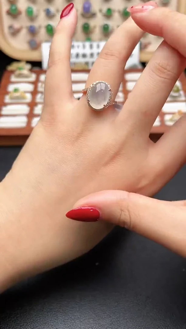 银S925镶嵌戒指翡翠一物一证一礼盒