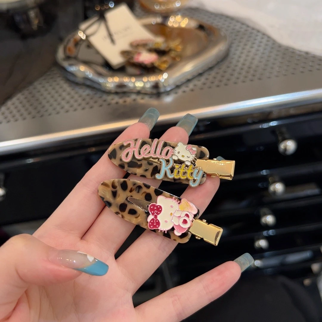 洛丽塔风豹纹KT猫咪发夹锅铲夹可爱少女心刘海夹侧边夹无痕夹