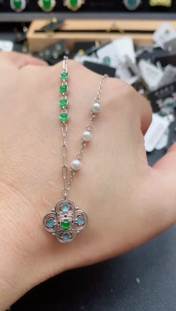 套链银S925镶嵌翡翠1