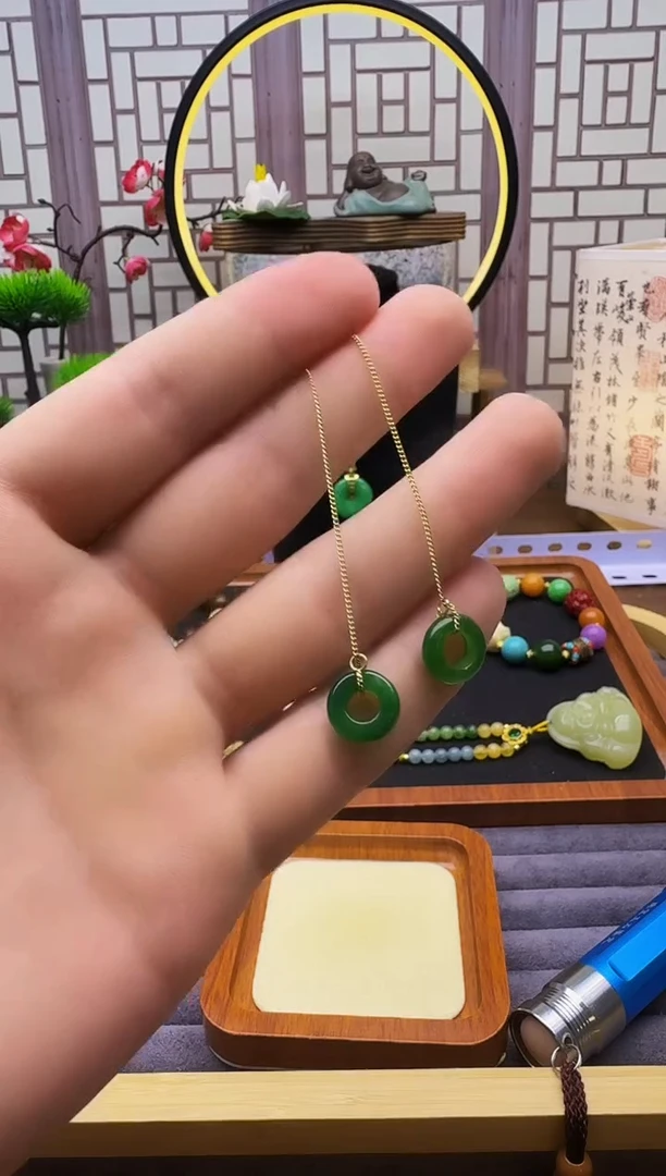 翡翠14K金镶嵌耳饰E225
