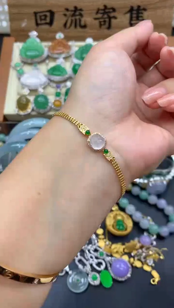 【闪购商品】翡翠手链18K金镶嵌342-中国好珍宝1