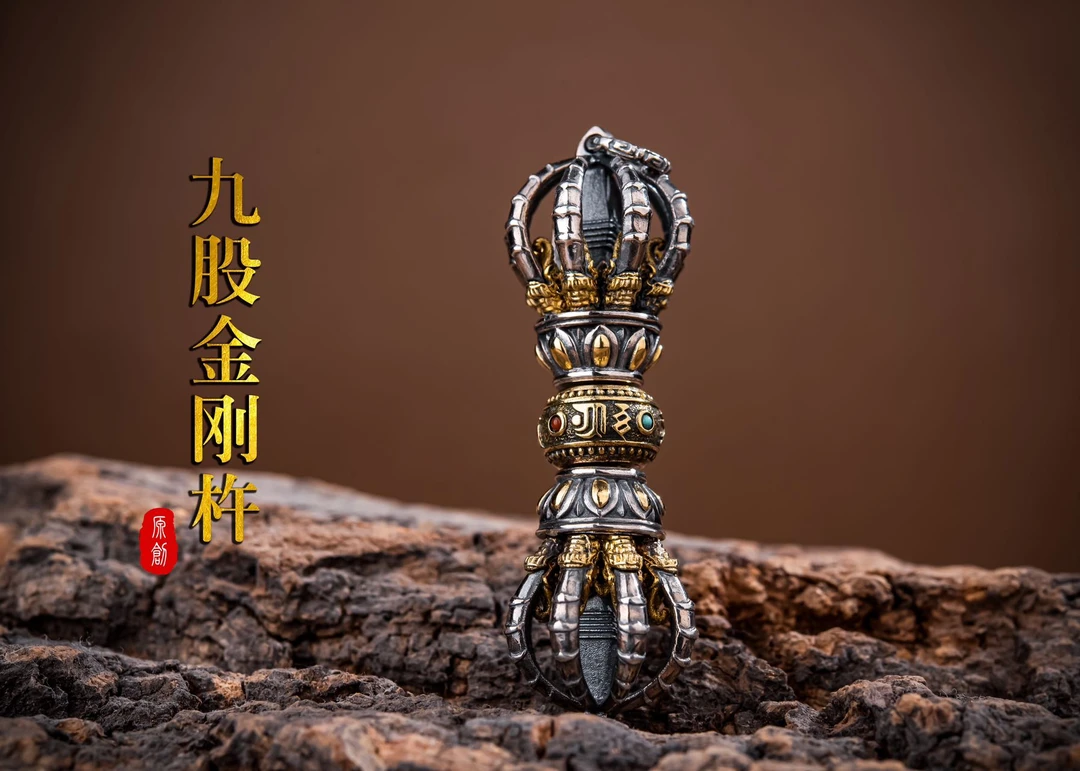 S925银古法手作九股金刚杵