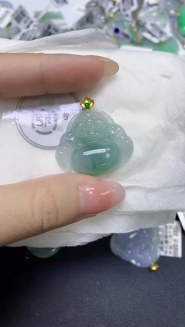 颈饰18K金镶嵌翡翠天然缅甸翡翠A货百元以上9元证书费自理
