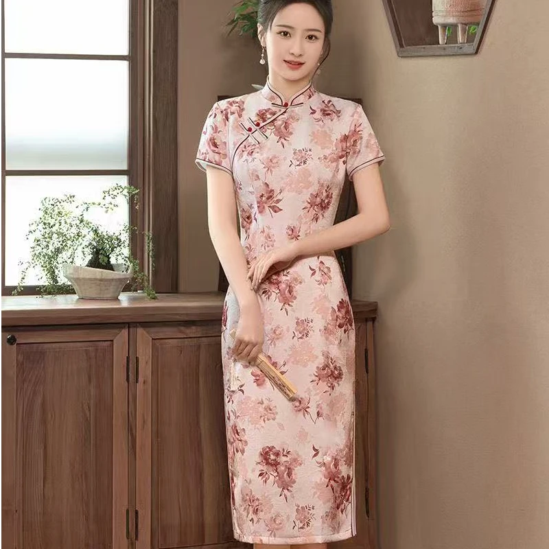 （813）夏款 复古 中长款传统旗袍 双层 长度约105cm 苏州旗袍