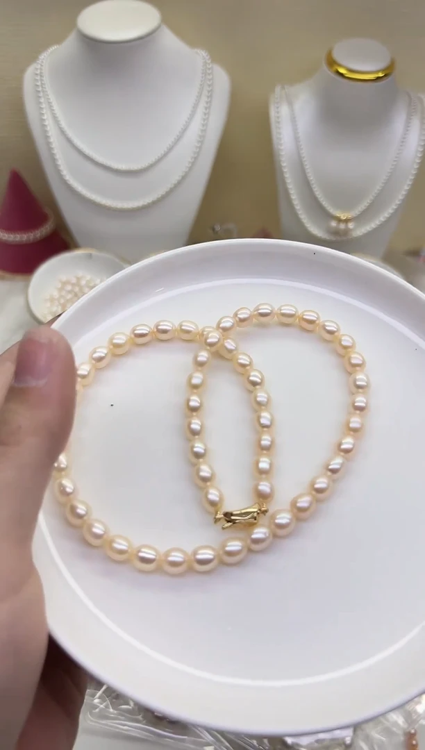 未镶嵌项链淡水珍珠粉色米胖子6-6.5mm