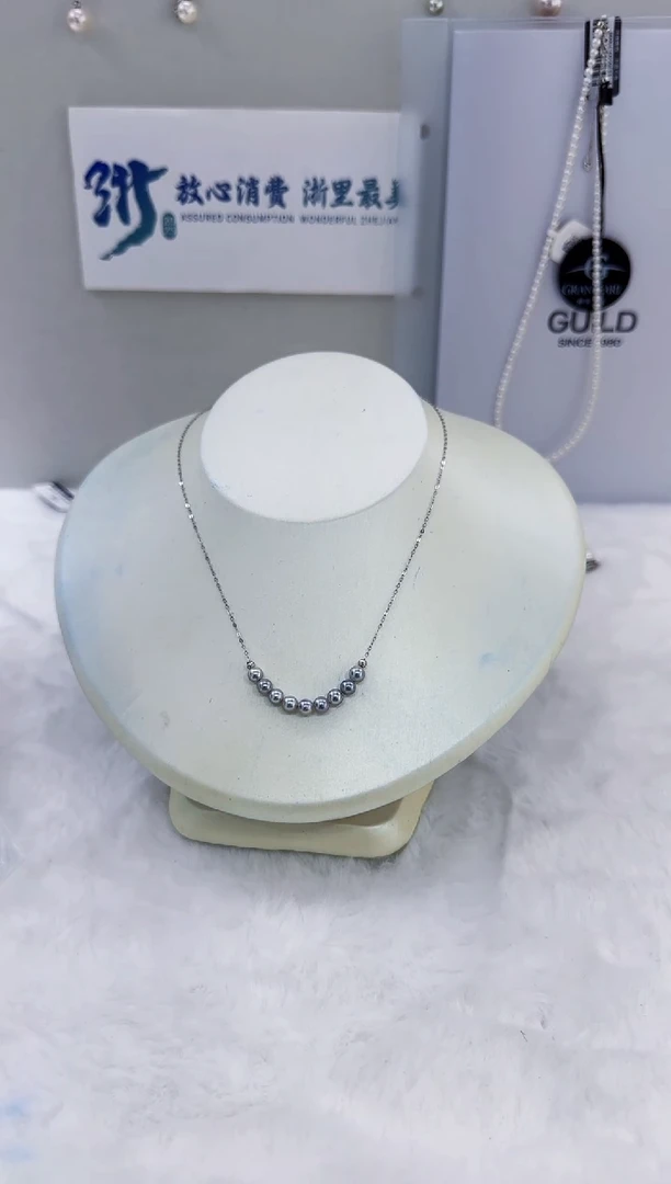 银S925镶嵌海水珍珠DA海水灰珠微笑链 y333