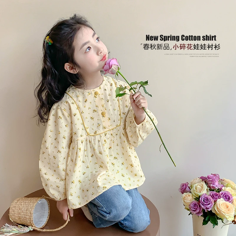 女童衬衫洋气女孩碎花长袖衬衣春秋2025新款春季童装儿童上衣春装