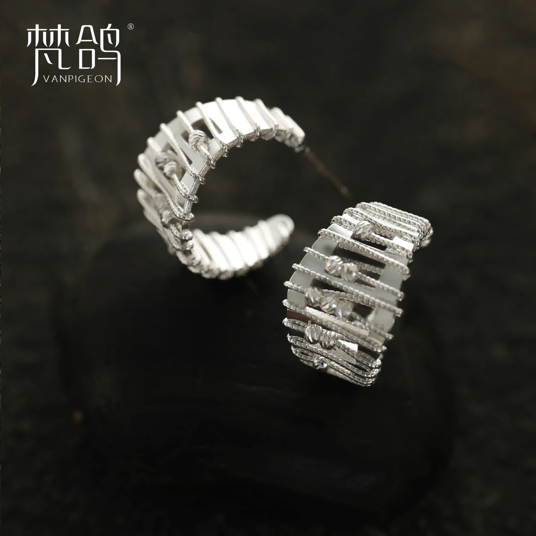 VANPIGEON/梵鸽 黄铜耳饰 设计感丝线缠绕金属耳环女不规则耳饰