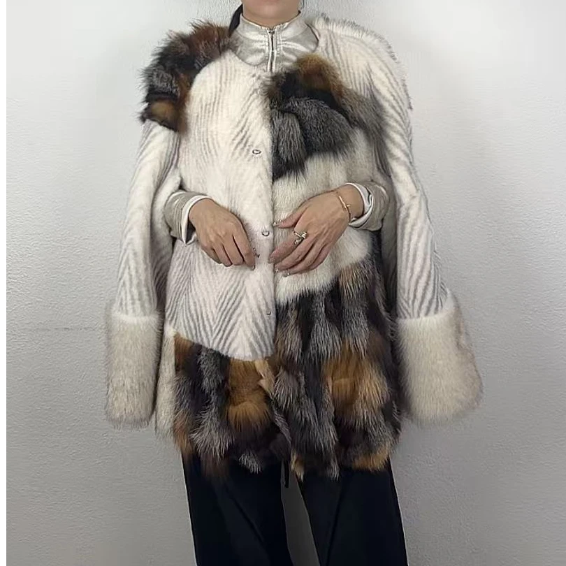 修身型厚款拼接斗篷直下摆短外套保暖2833