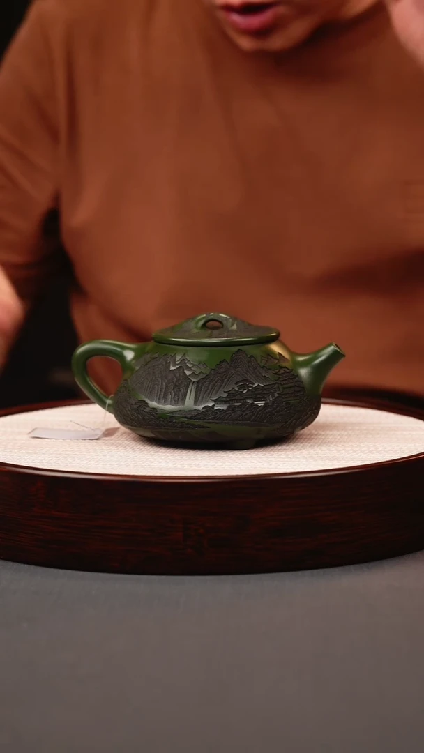 茶壶紫砂绿泥山水景舟石瓢
