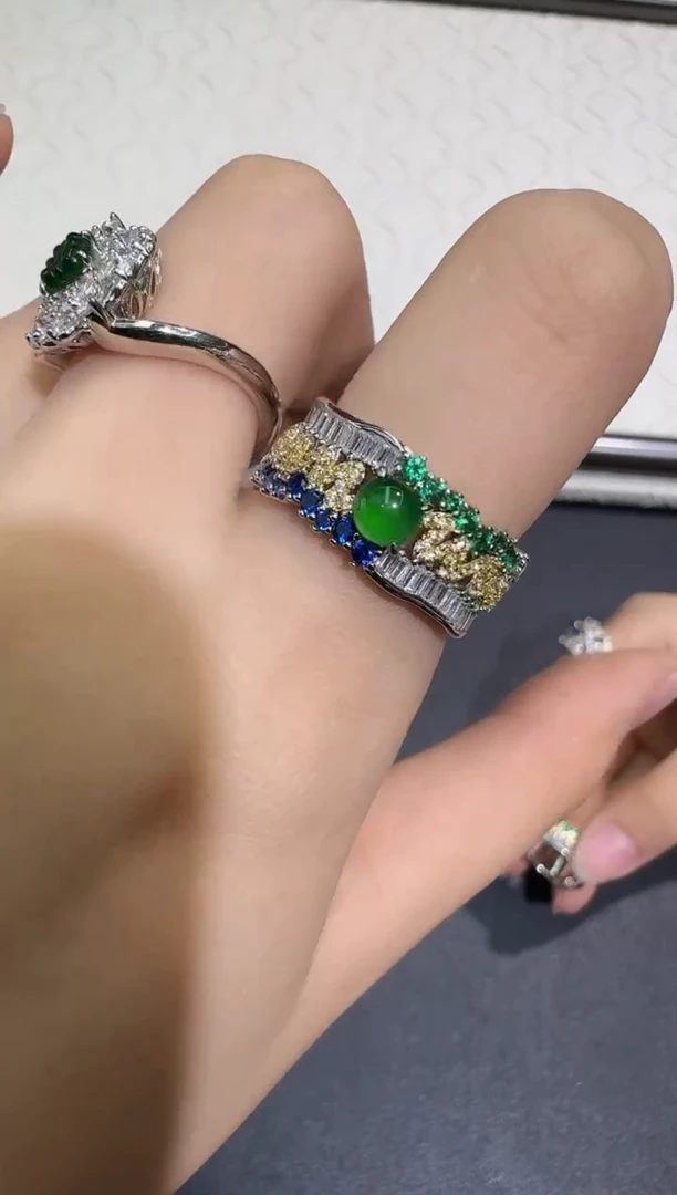 翡翠戒指银S925镀金镶嵌X0716-1822-30