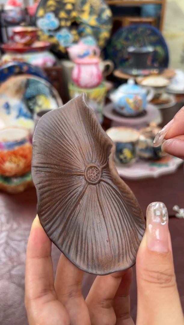 素慕堂粗陶仿古荷叶茶则