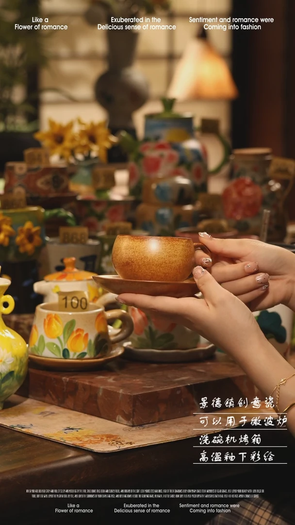 陶瓷景德镇高温手绘釉下彩设计师款式