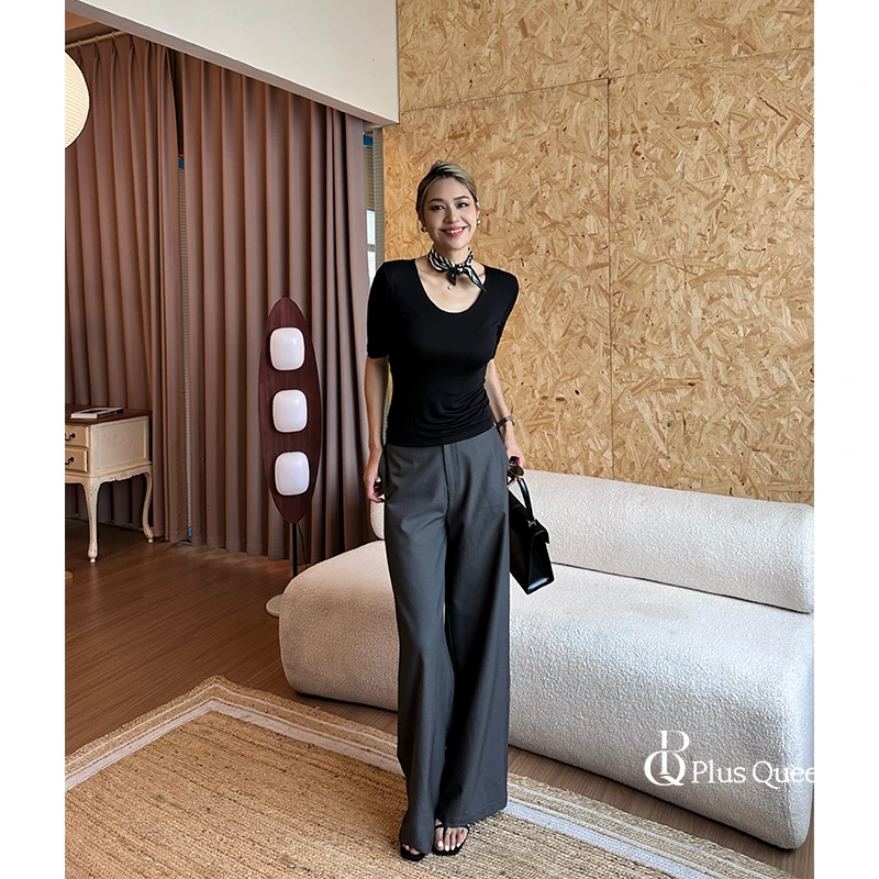 PLUS QUEEN|宏蓝高个子加长休闲西裤女春秋季高腰阔腿裤百搭长裤