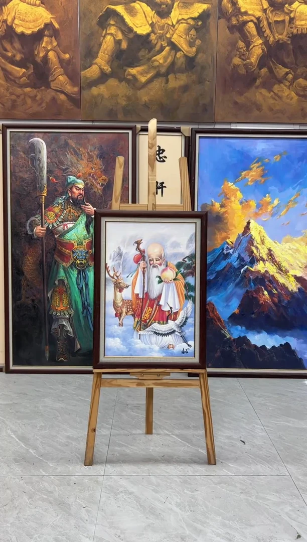 油画寿星带框50*70