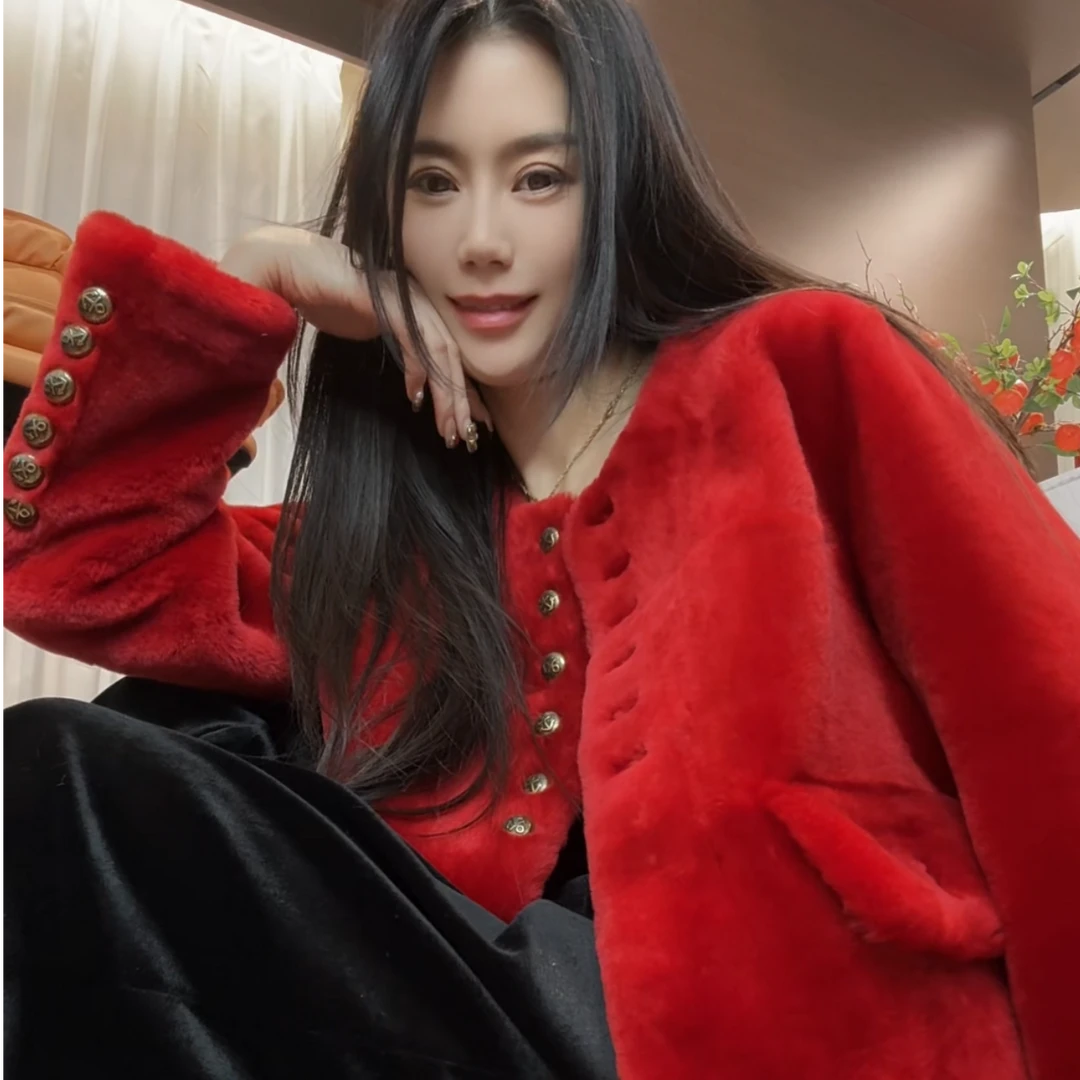 PINSHANGXIBAO/品尚喜宝上衣时尚宽松百搭皮毛一体外套 S-351