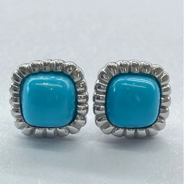 【破冰专属】S925银绿松石美松小方糖方形耳钉（7*7mm）BJH0601A