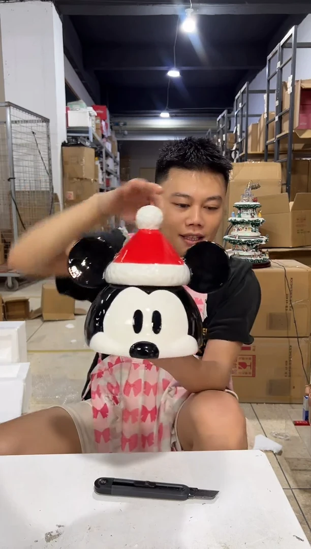 瓷片b款小号圣诞米奇头罐