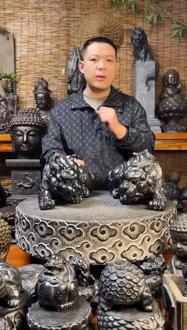 石材40貔貅一对天然青石雕刻