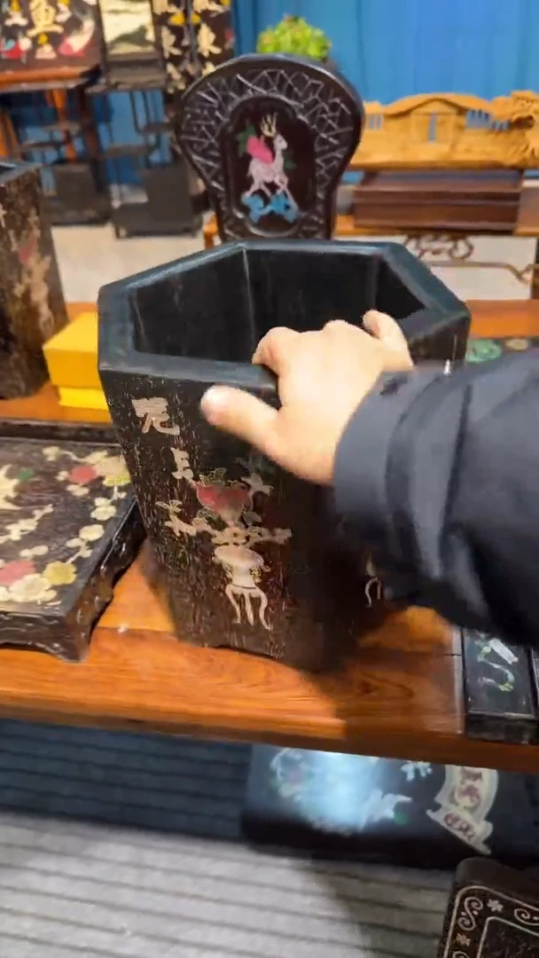 木紫檀螺钿大笔筒邵氏紫檀木艺