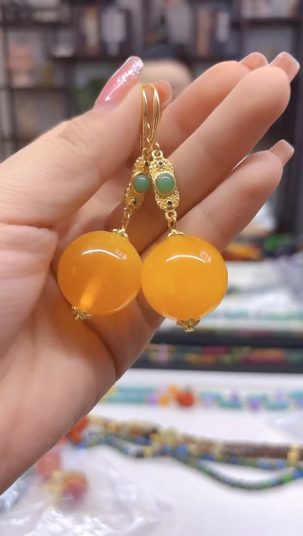 【闪购商品】蜜蜡耳饰14K金镶嵌耳坠E603