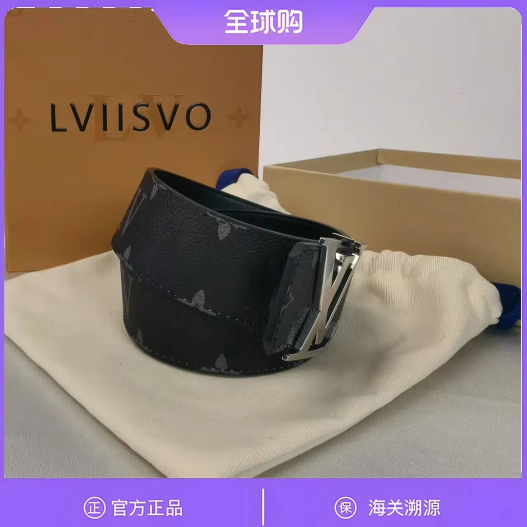 lviisvo路威丝平滑扣 时尚黑色印花皮带男款时尚宽4cm 枪色M9090