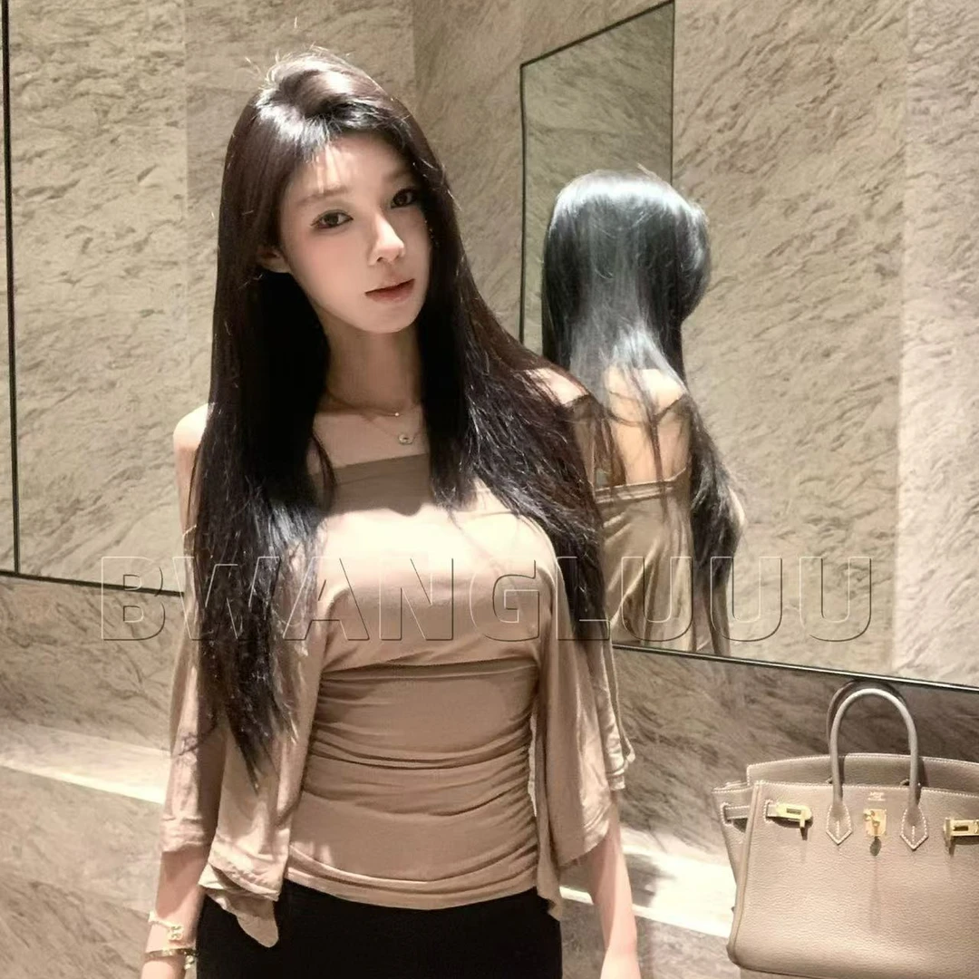【徐徐啊】杏花签-实拍夏装高级感一字肩短袖修身小众别致上衣