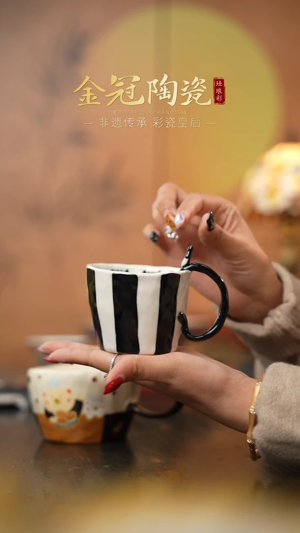陶瓷黑白小猫马克杯