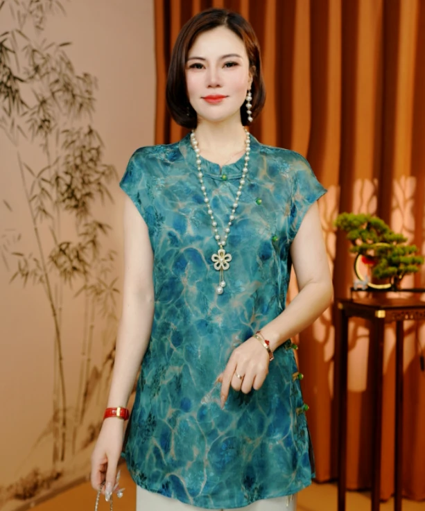 【沫希】2025新款夏季新中式T恤短袖时尚修身气质款