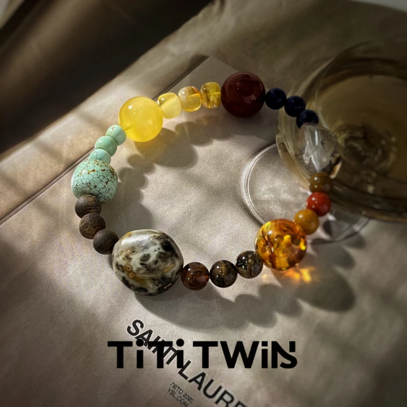 TiTi TWINS【七彩祥云】原创琥珀蜜蜡多宝设计手串