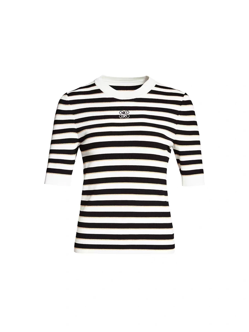 2025年新款法式条纹短袖圆领针织衫