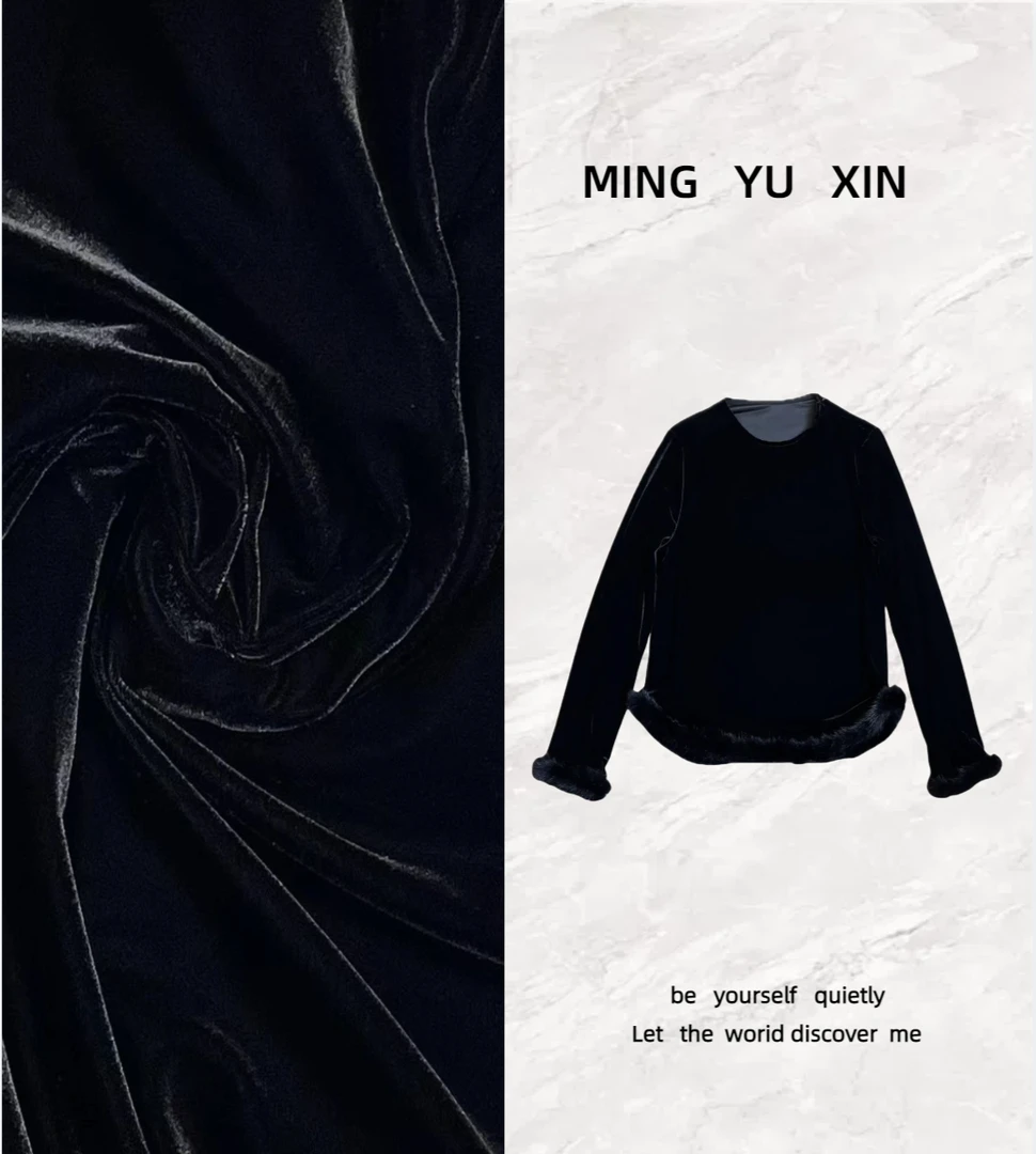 【铭雨鑫】冬款洋气百搭减龄丝绒拼水貂毛小衫M888#