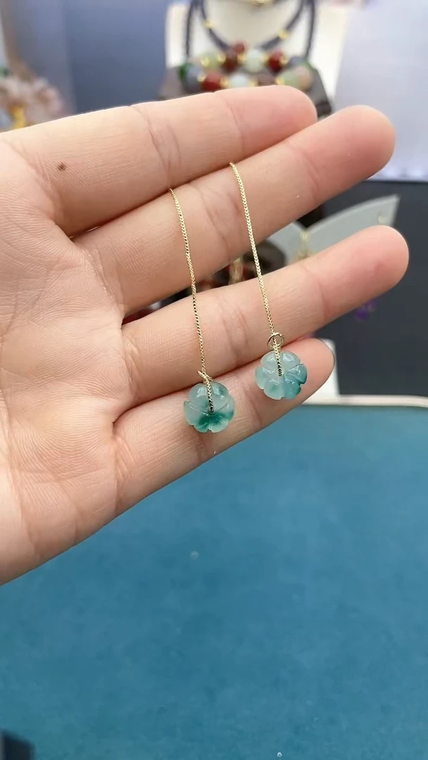 【闪购商品】翡翠耳饰14K金镶嵌南瓜耳线*飘花随机