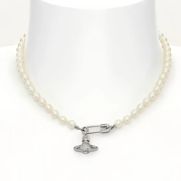 全新未使用  小花佳珊 西太后 珍珠别针项链 银色 合金