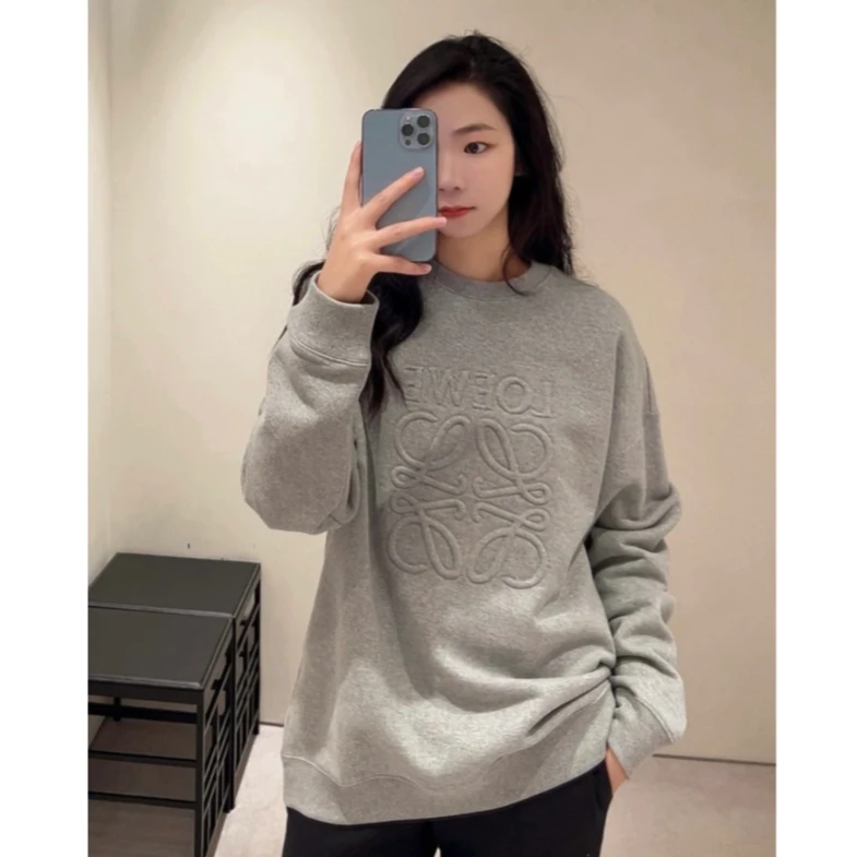 未使用 LOEWE/罗意威 汤/P235603757/灰色立体大logo卫衣S