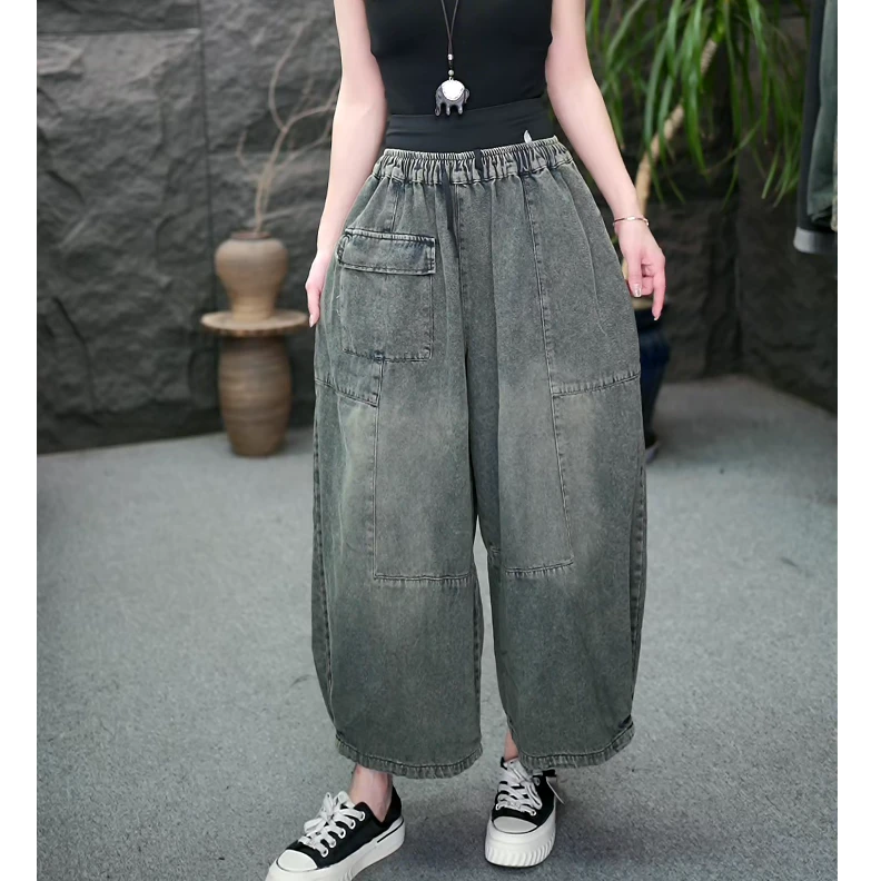 【秋款复古色牛仔裤】女装宽松大码显瘦裤子水洗做旧牛仔裤