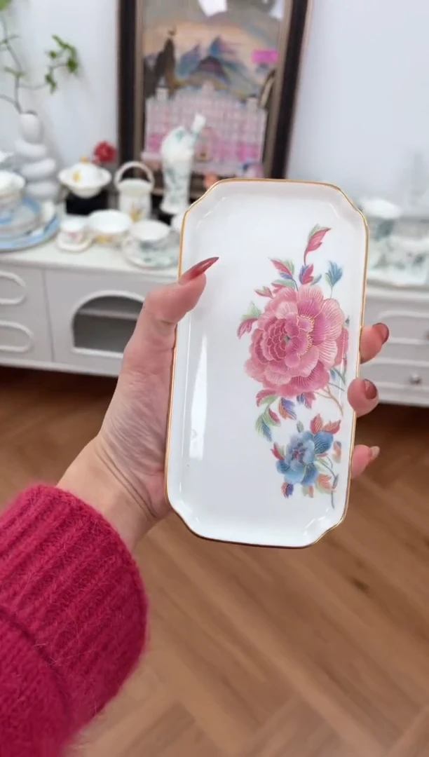 【闪购商品】碗玫瑰高骨骨瓷长方盘