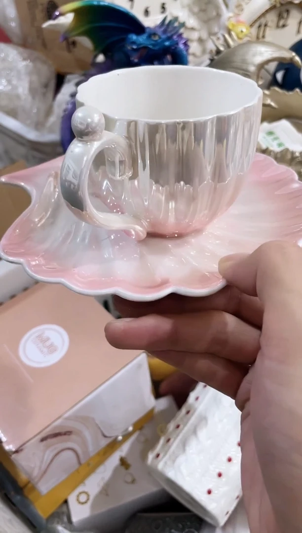 瓷片贝壳咖啡杯套装，开播福利款，拼手速